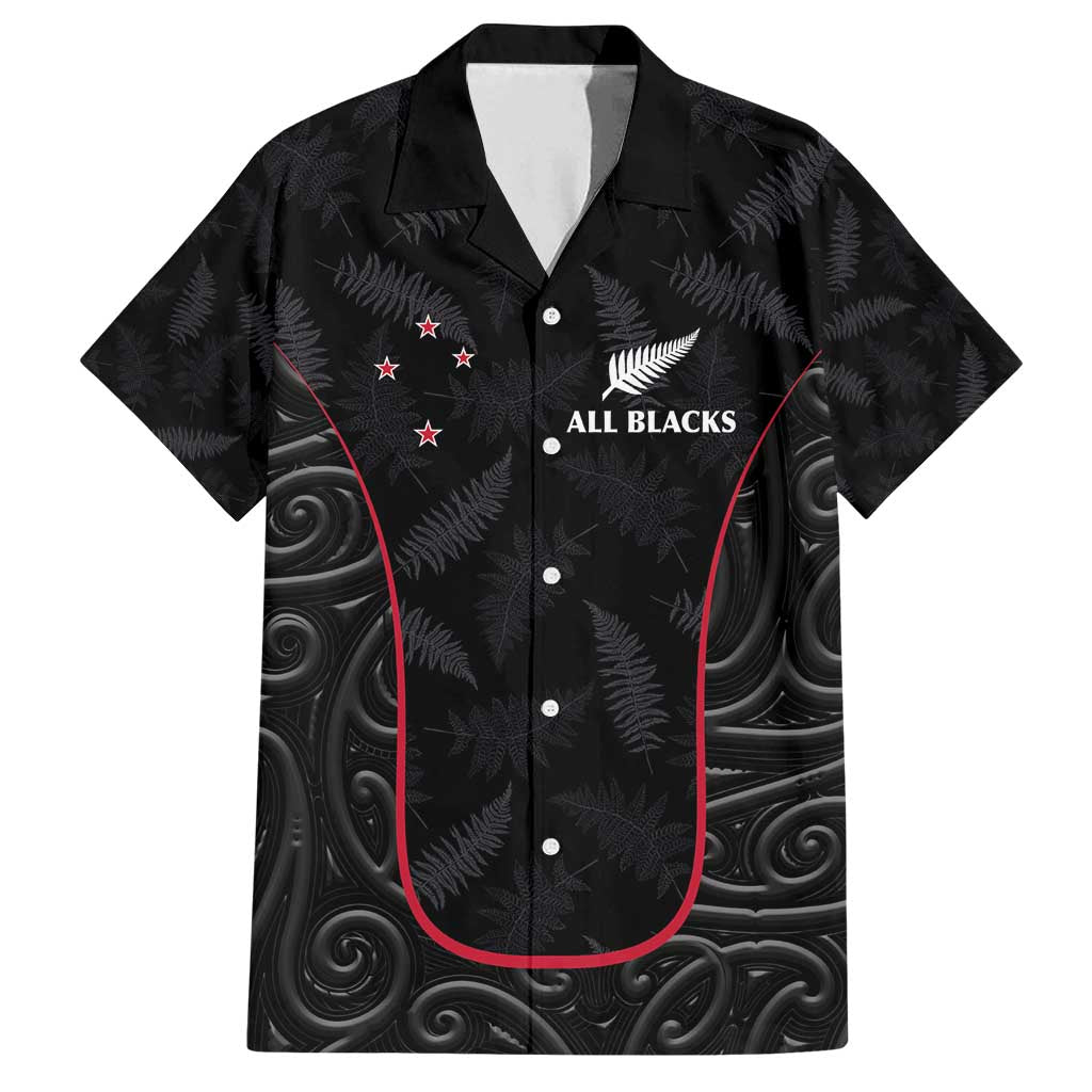 Custom New Zealand Rugby Family Matching Long Sleeve Bodycon Dress and Hawaiian Shirt Maori All Black Championship 2024 and Silver Fern LT03 Dad's Shirt - Short Sleeve Black - Polynesian Pride