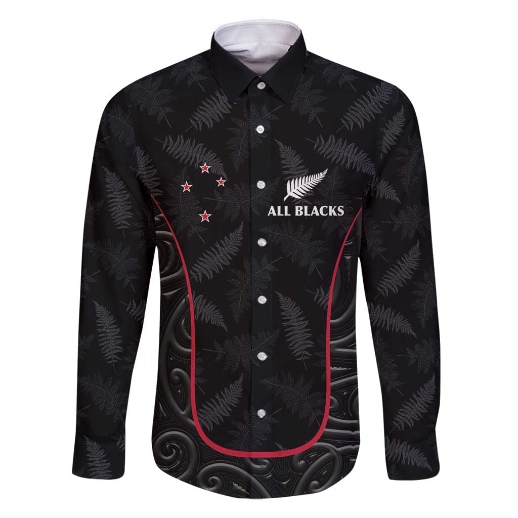 Custom New Zealand Rugby Family Matching Long Sleeve Bodycon Dress and Hawaiian Shirt Maori All Black Championship 2024 and Silver Fern LT03 Dad's Shirt - Long Sleeve Black - Polynesian Pride