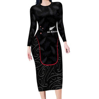 Custom New Zealand Rugby Family Matching Long Sleeve Bodycon Dress and Hawaiian Shirt Maori All Black Championship 2024 and Silver Fern LT03 Mom's Dress Black - Polynesian Pride
