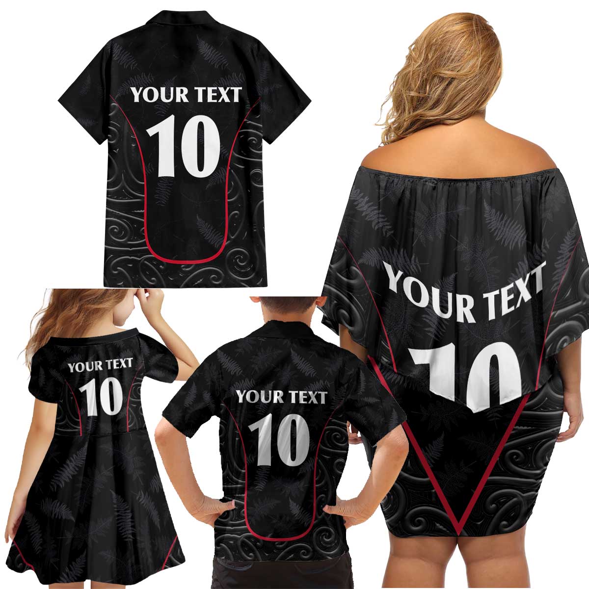 Custom New Zealand Rugby Family Matching Off Shoulder Short Dress and Hawaiian Shirt Maori All Black Championship 2024 and Silver Fern LT03 - Polynesian Pride