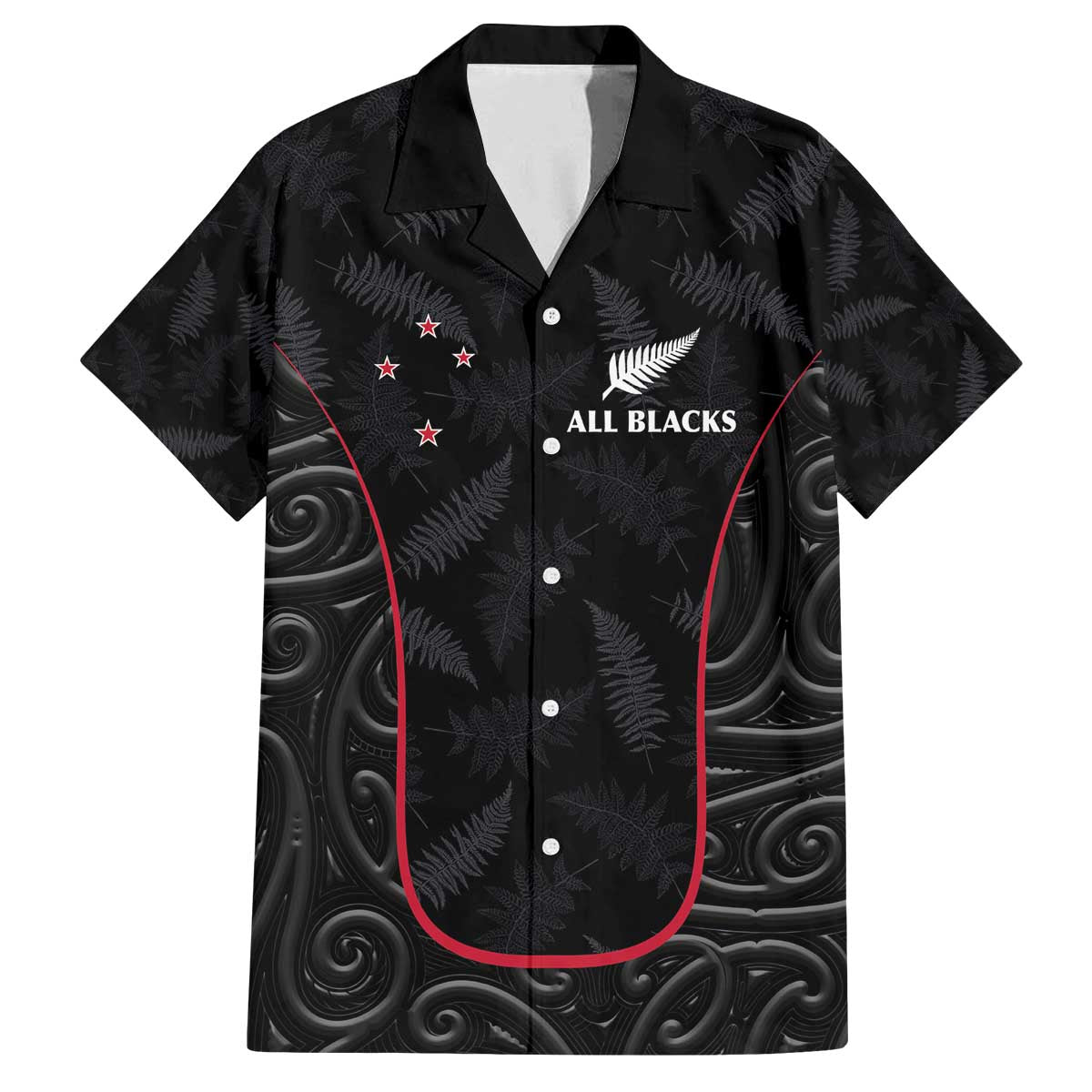Custom New Zealand Rugby Family Matching Off Shoulder Short Dress and Hawaiian Shirt Maori All Black Championship 2024 and Silver Fern LT03 Dad's Shirt - Short Sleeve Black - Polynesian Pride