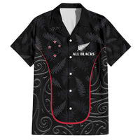 Custom New Zealand Rugby Family Matching Off Shoulder Short Dress and Hawaiian Shirt Maori All Black Championship 2024 and Silver Fern LT03 Dad's Shirt - Short Sleeve Black - Polynesian Pride