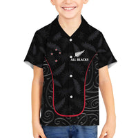 Custom New Zealand Rugby Family Matching Off Shoulder Short Dress and Hawaiian Shirt Maori All Black Championship 2024 and Silver Fern LT03 Son's Shirt Black - Polynesian Pride