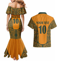Custom Australia Rugby Championship 2024 Couples Matching Mermaid Dress and Hawaiian Shirt Aboriginal Art Tattoo Pattern
