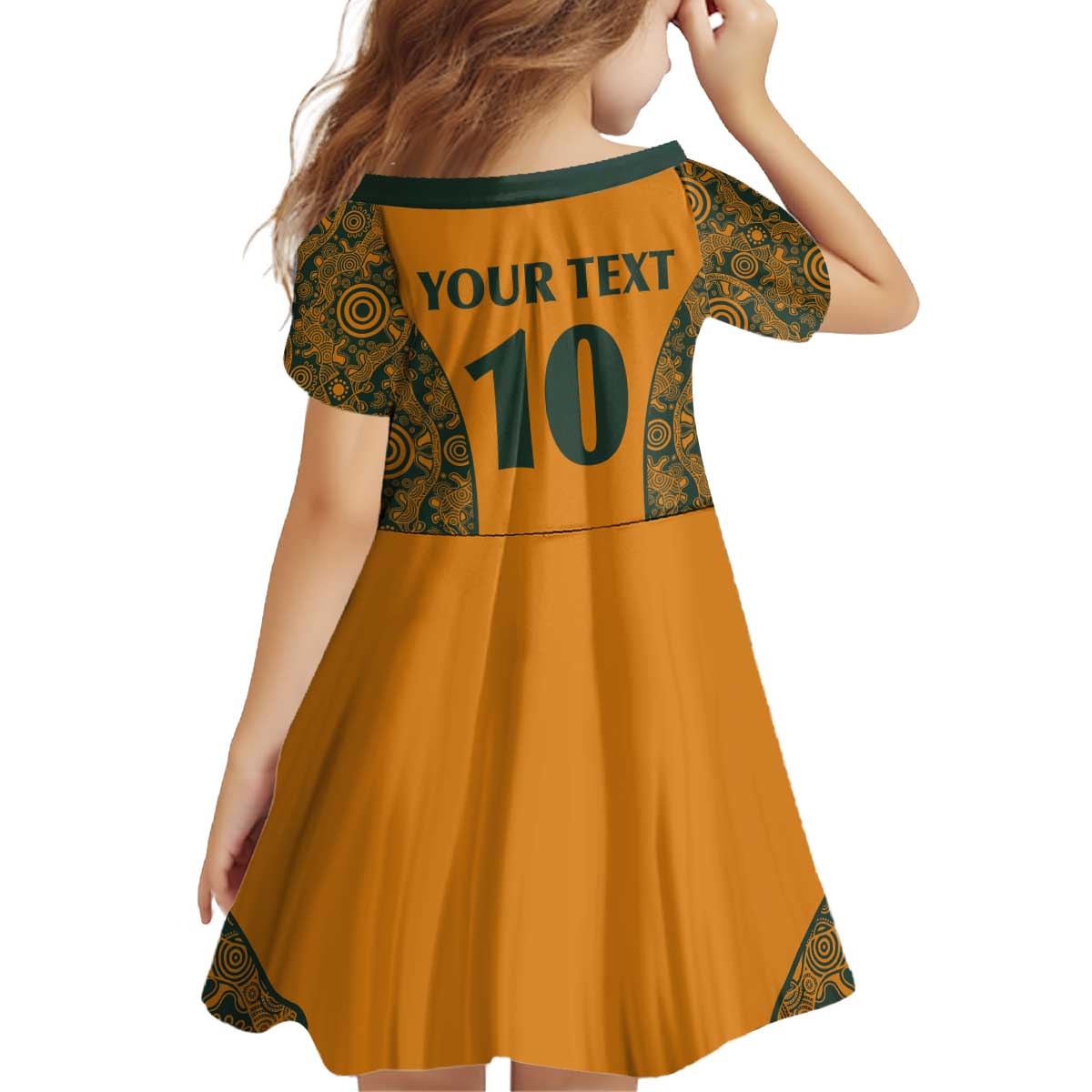 Custom Australia Rugby Championship 2024 Kid Short Sleeve Dress Aboriginal Art Tattoo Pattern