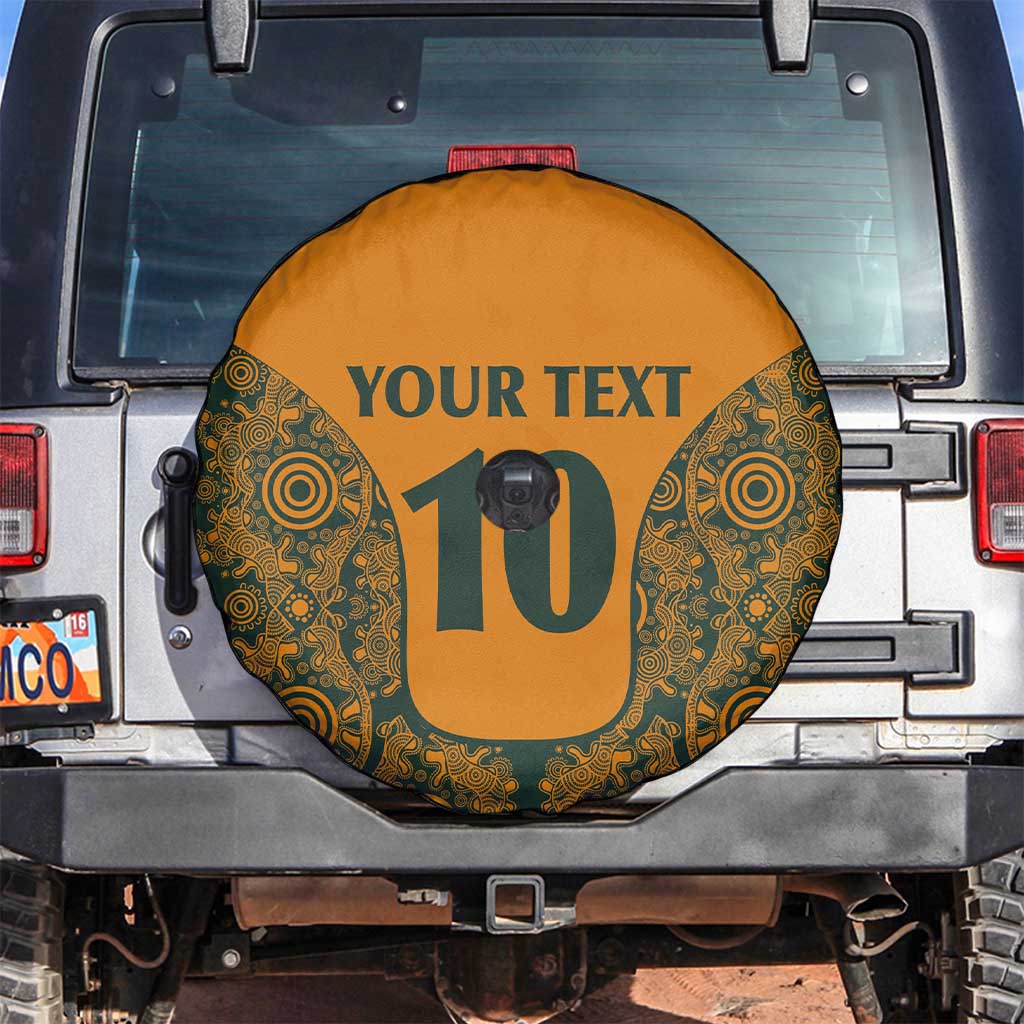 Custom Australia Rugby Championship 2024 Spare Tire Cover Aboriginal Art Tattoo Pattern LT03 Yellow - Polynesian Pride