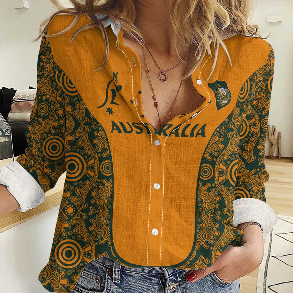 Custom Australia Rugby Championship 2024 Women Casual Shirt Aboriginal Art Tattoo Pattern