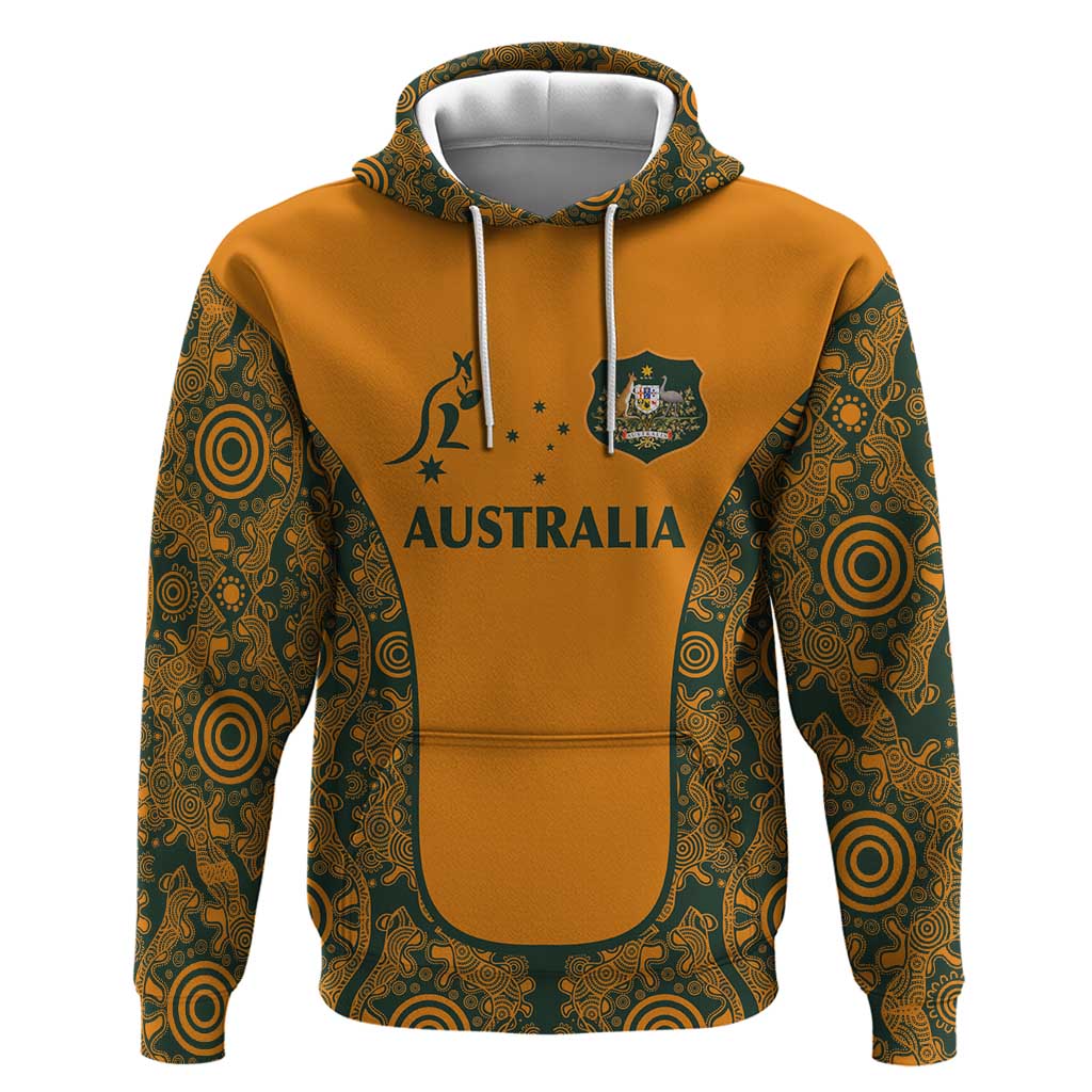 Custom Australia Rugby Championship 2024 Zip Hoodie Aboriginal Art Tattoo Pattern