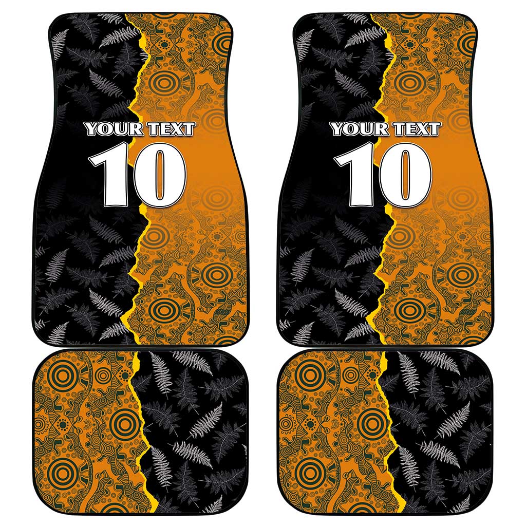 Custom New Zealand and Australia Rugby Championship 2024 Car Mats Maori Warrior and Kangaroo Mascot with Fern Aboriginal