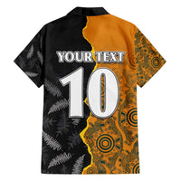 Custom New Zealand and Australia Rugby Championship 2024 Family Matching Off Shoulder Short Dress and Hawaiian Shirt Maori Warrior and Kangaroo Mascot with Fern Aboriginal