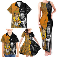 Custom New Zealand and Australia Rugby Championship 2024 Family Matching Tank Maxi Dress and Hawaiian Shirt Maori Warrior and Kangaroo Mascot with Fern Aboriginal LT03 - Polynesian Pride