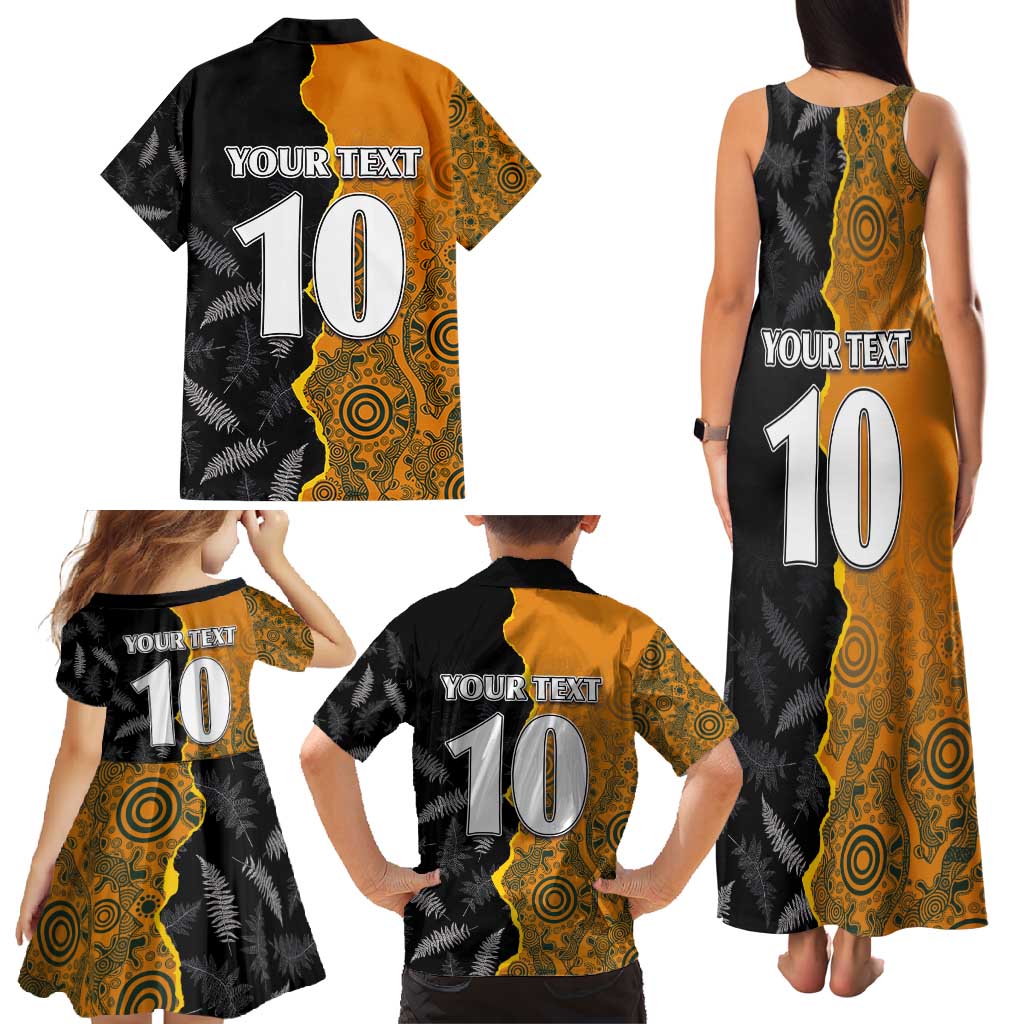 Custom New Zealand and Australia Rugby Championship 2024 Family Matching Tank Maxi Dress and Hawaiian Shirt Maori Warrior and Kangaroo Mascot with Fern Aboriginal LT03 - Polynesian Pride