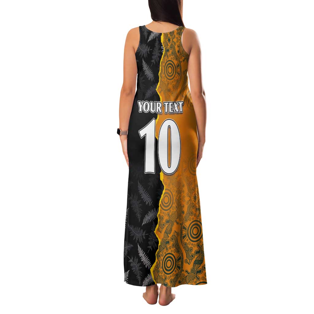 Custom New Zealand and Australia Rugby Championship 2024 Family Matching Tank Maxi Dress and Hawaiian Shirt Maori Warrior and Kangaroo Mascot with Fern Aboriginal LT03 - Polynesian Pride