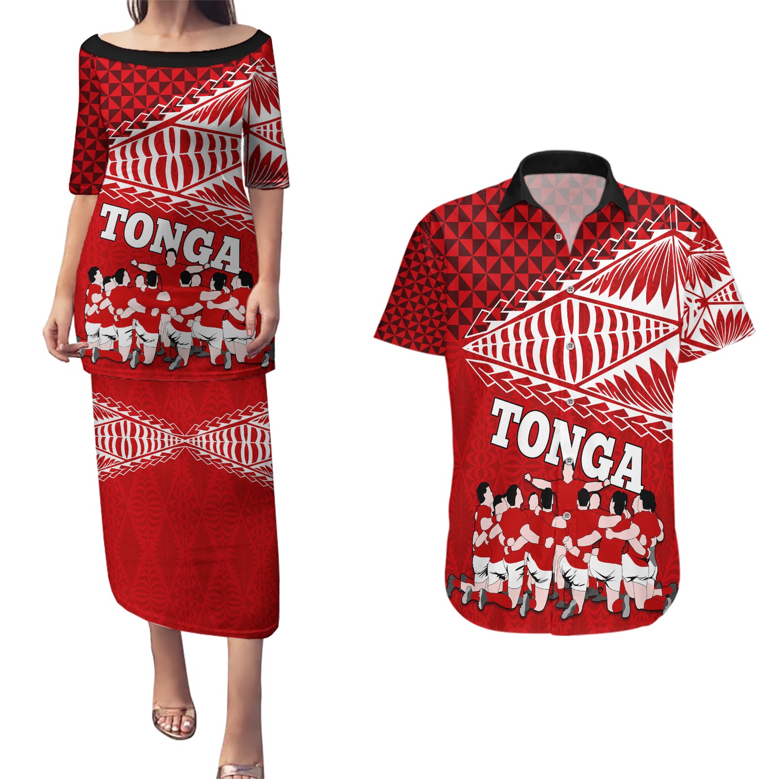 tonga-rugby-couples-matching-puletasi-dress-and-hawaiian-shirt-sipi-tau-dance-ngatu-pattern