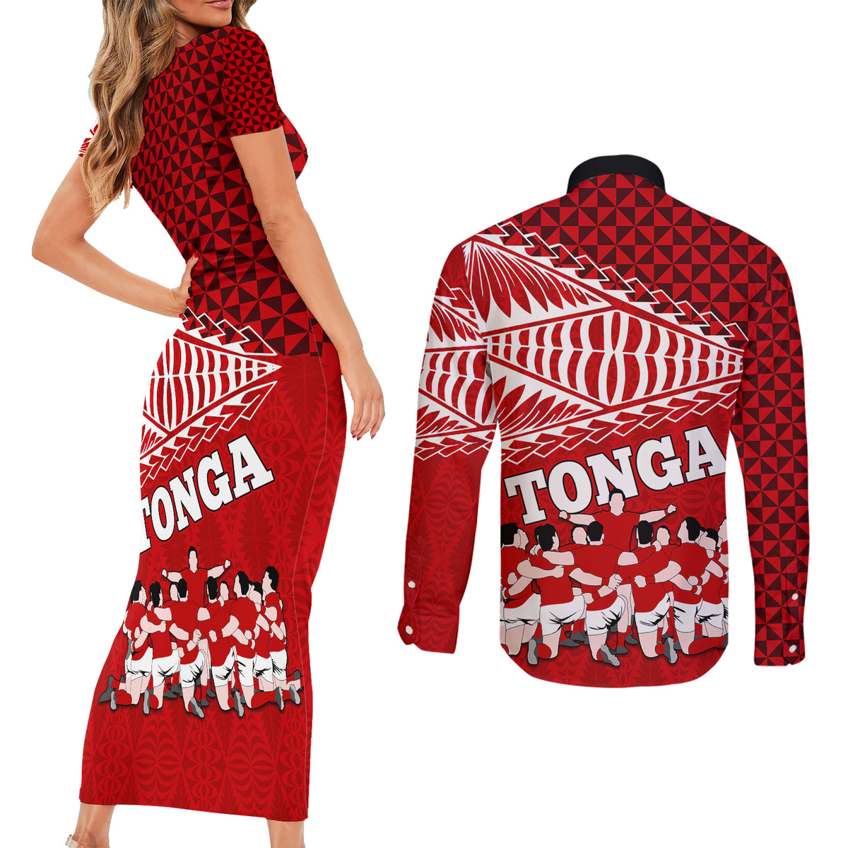tonga-rugby-couples-matching-short-sleeve-bodycon-dress-and-long-sleeve-button-shirts-sipi-tau-dance-ngatu-pattern