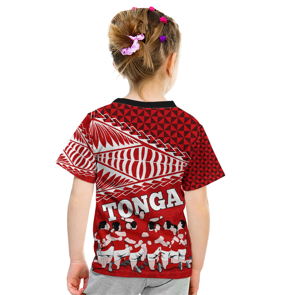 Tonga Rugby Kid T Shirt Sipi Tau Dance Ngatu Pattern LT03 - Polynesian Pride