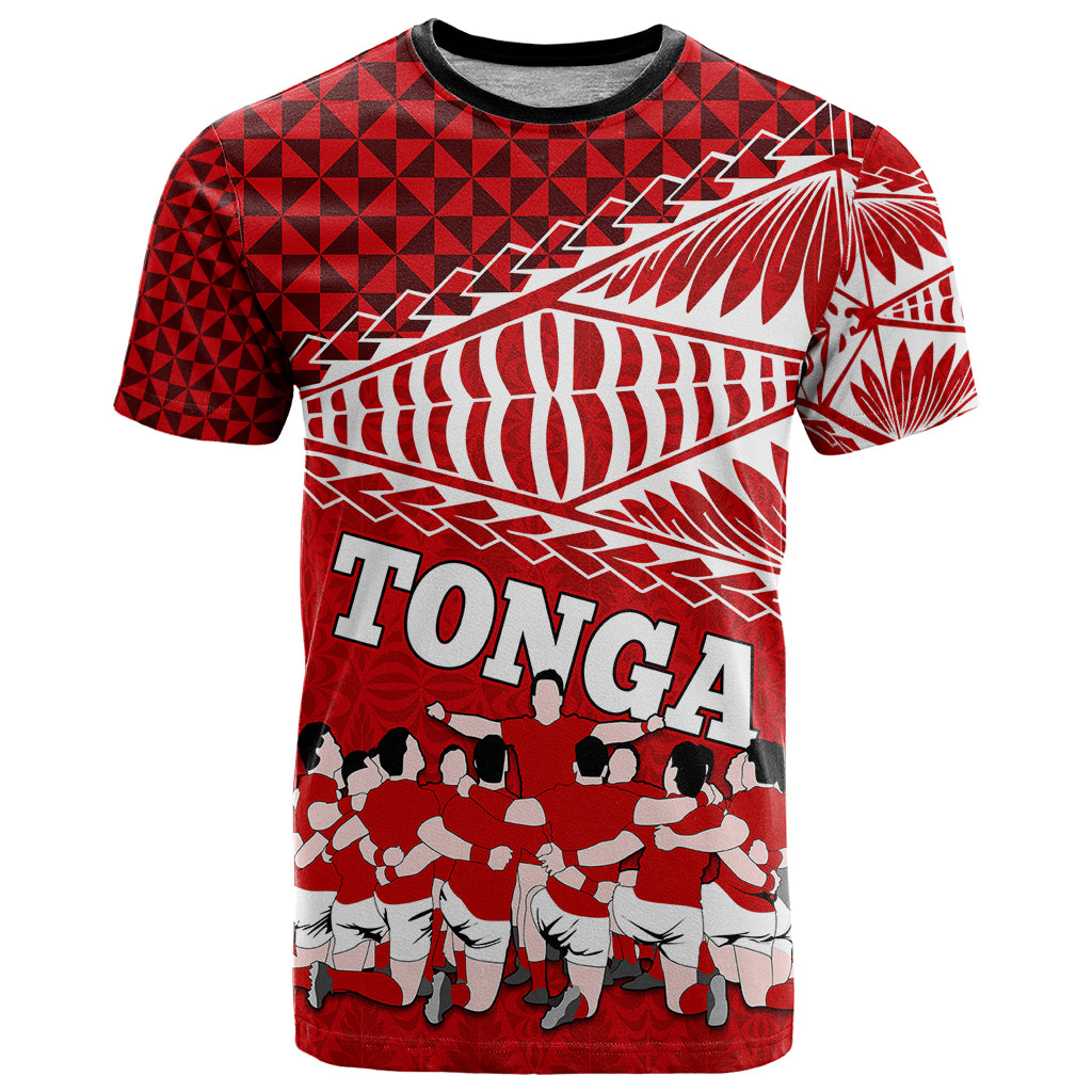 Tonga Rugby T Shirt Sipi Tau Dance Ngatu Pattern LT03 Red - Polynesian Pride