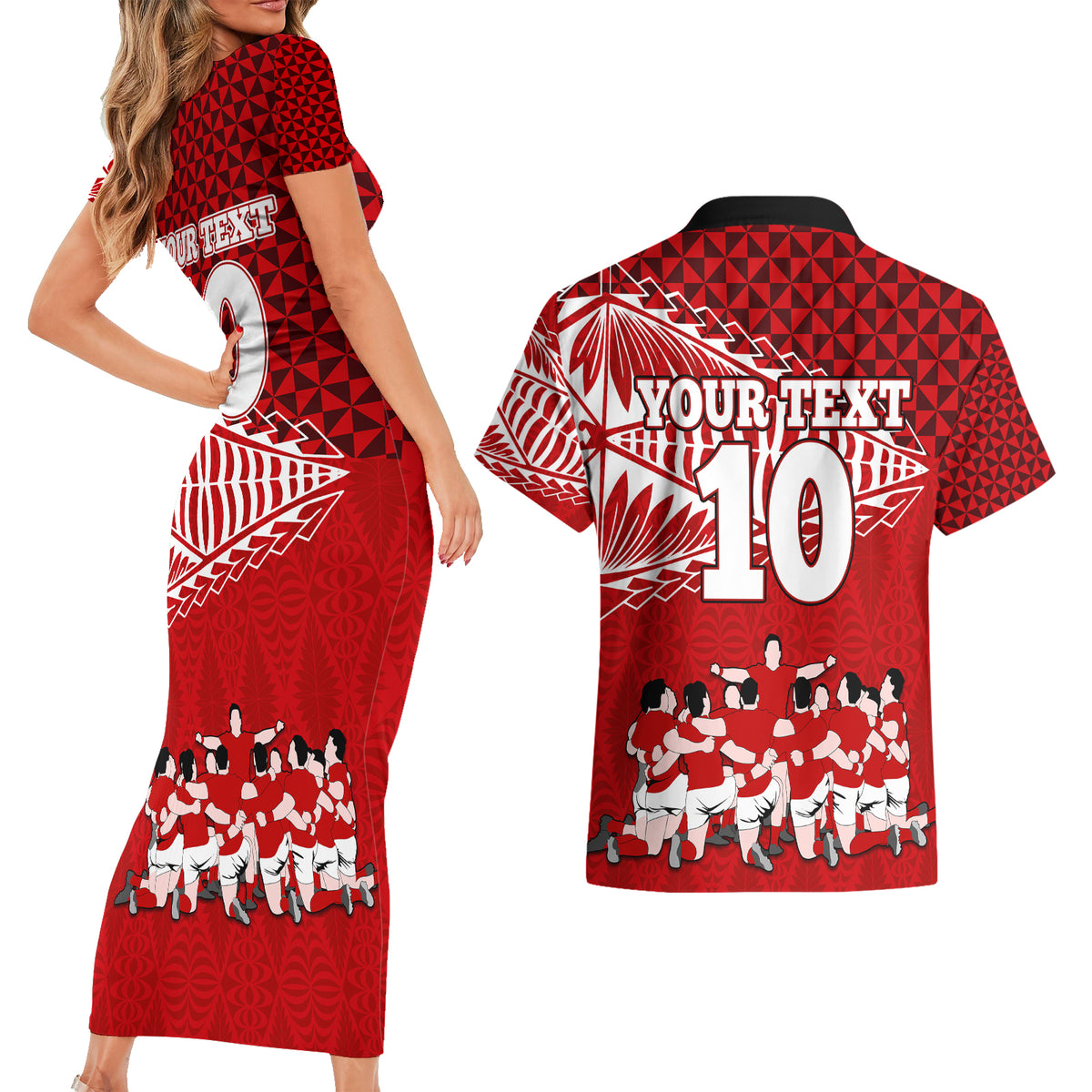 personalised-tonga-rugby-couples-matching-short-sleeve-bodycon-dress-and-hawaiian-shirt-sipi-tau-dance-ngatu-pattern