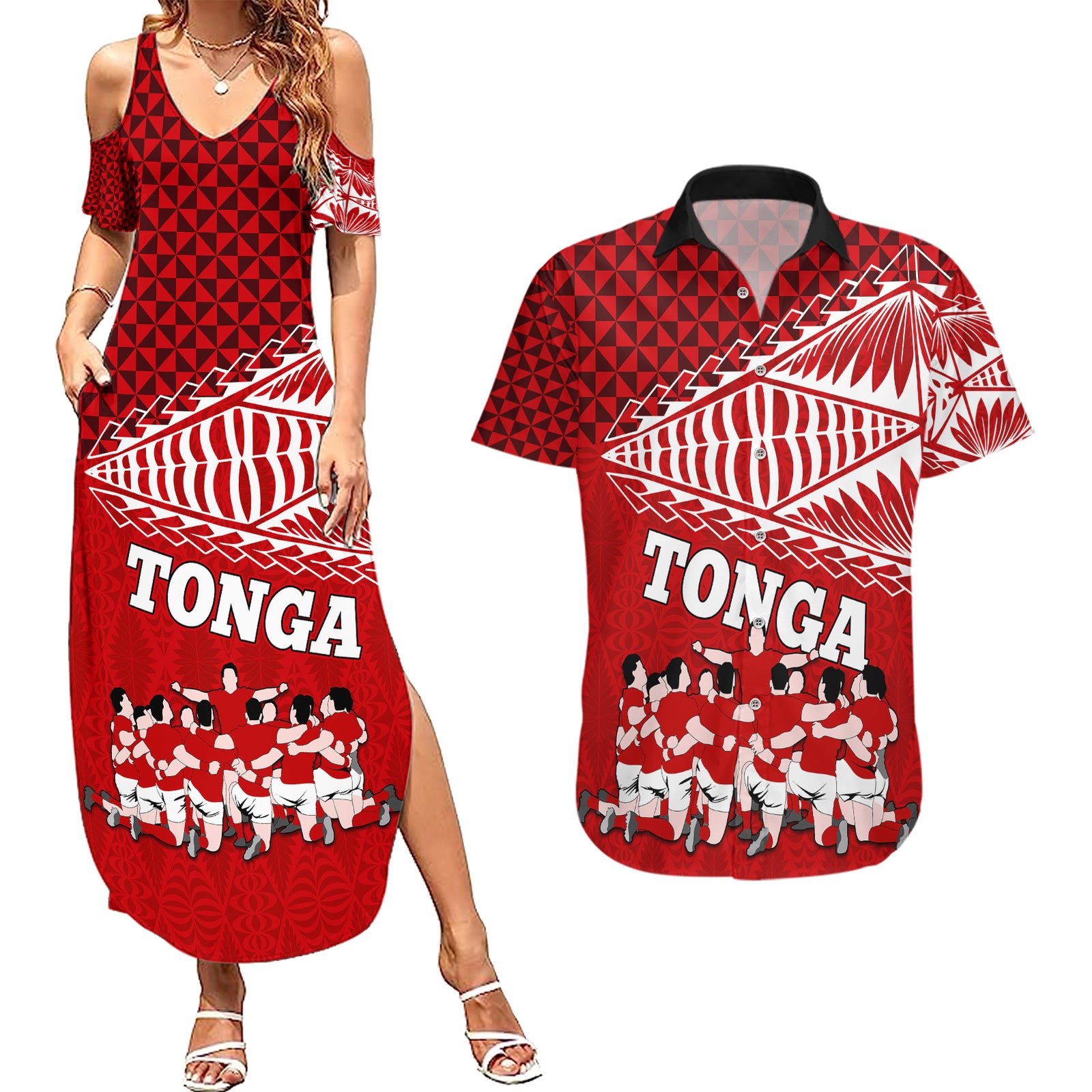 personalised-tonga-rugby-couples-matching-summer-maxi-dress-and-hawaiian-shirt-sipi-tau-dance-ngatu-pattern