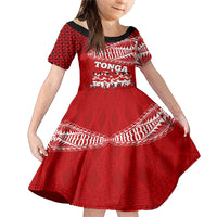 Personalised Tonga Rugby Family Matching Mermaid Dress and Hawaiian Shirt Sipi Tau Dance Ngatu Pattern LT03 Daughter's Dress Red - Polynesian Pride