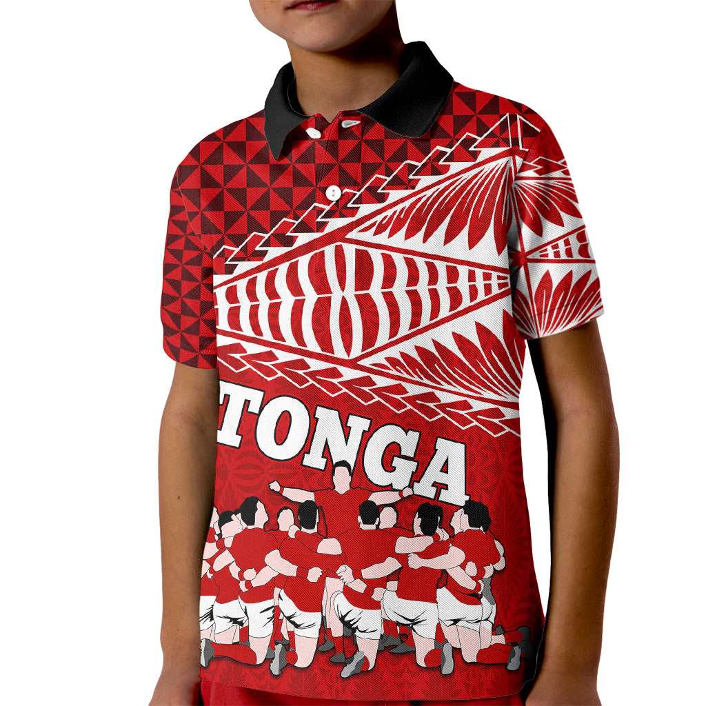 Personalised Tonga Rugby Kid Polo Shirt Sipi Tau Dance Ngatu Pattern LT03 Kid Red - Polynesian Pride