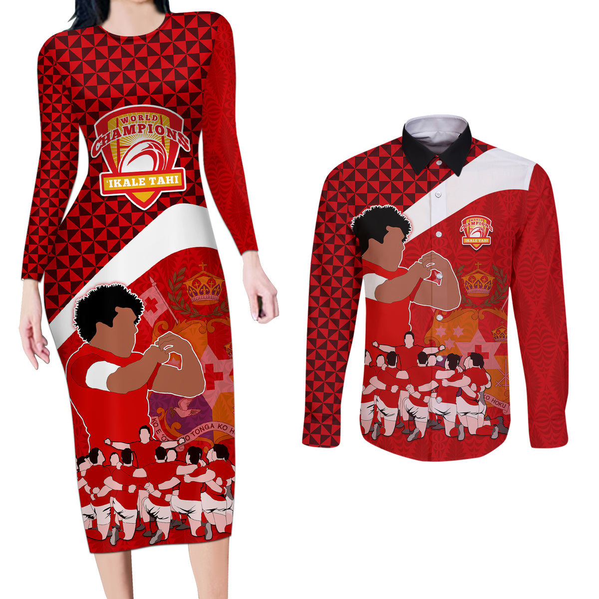 tonga-rugby-couples-matching-long-sleeve-bodycon-dress-and-long-sleeve-button-shirts-sipi-tau-dance-coat-of-arms-ngatu-pattern