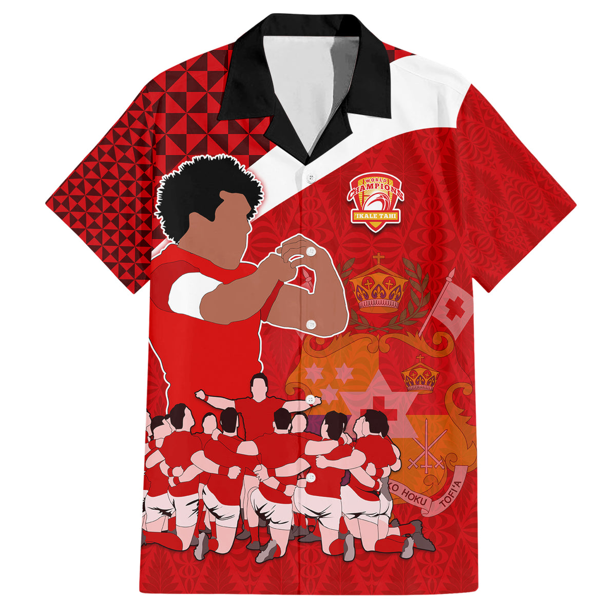 Tonga Rugby Family Matching Short Sleeve Bodycon Dress and Hawaiian Shirt Sipi Tau Dance Coat of Arms Ngatu Pattern LT03 Dad's Shirt - Short Sleeve Red - Polynesian Pride