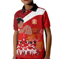 Personalised Tonga Rugby Kid Polo Shirt Sipi Tau Dance Coat of Arms Ngatu Pattern LT03 Kid Red - Polynesian Pride