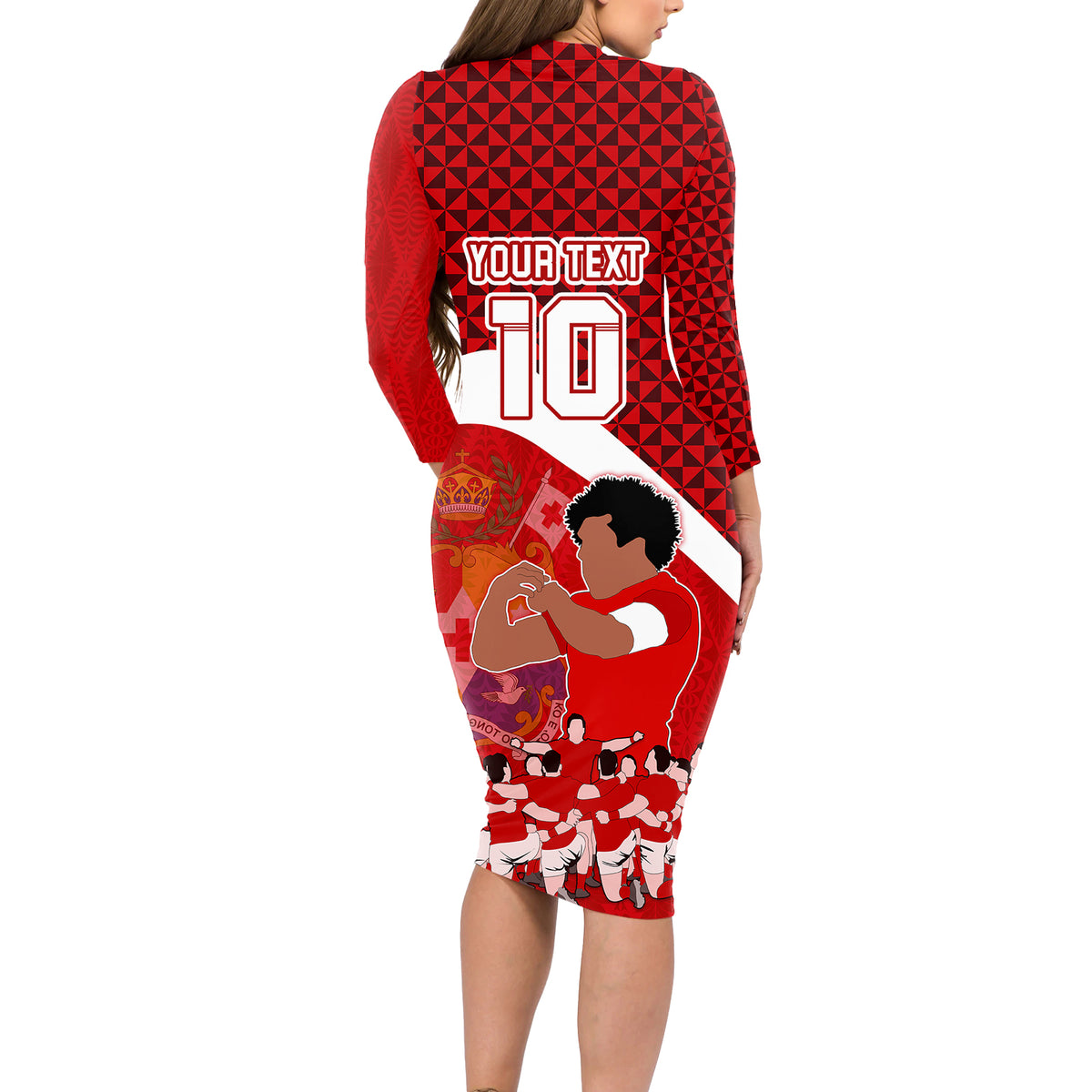 personalised-tonga-rugby-long-sleeve-bodycon-dress-sipi-tau-dance-coat-of-arms-ngatu-pattern
