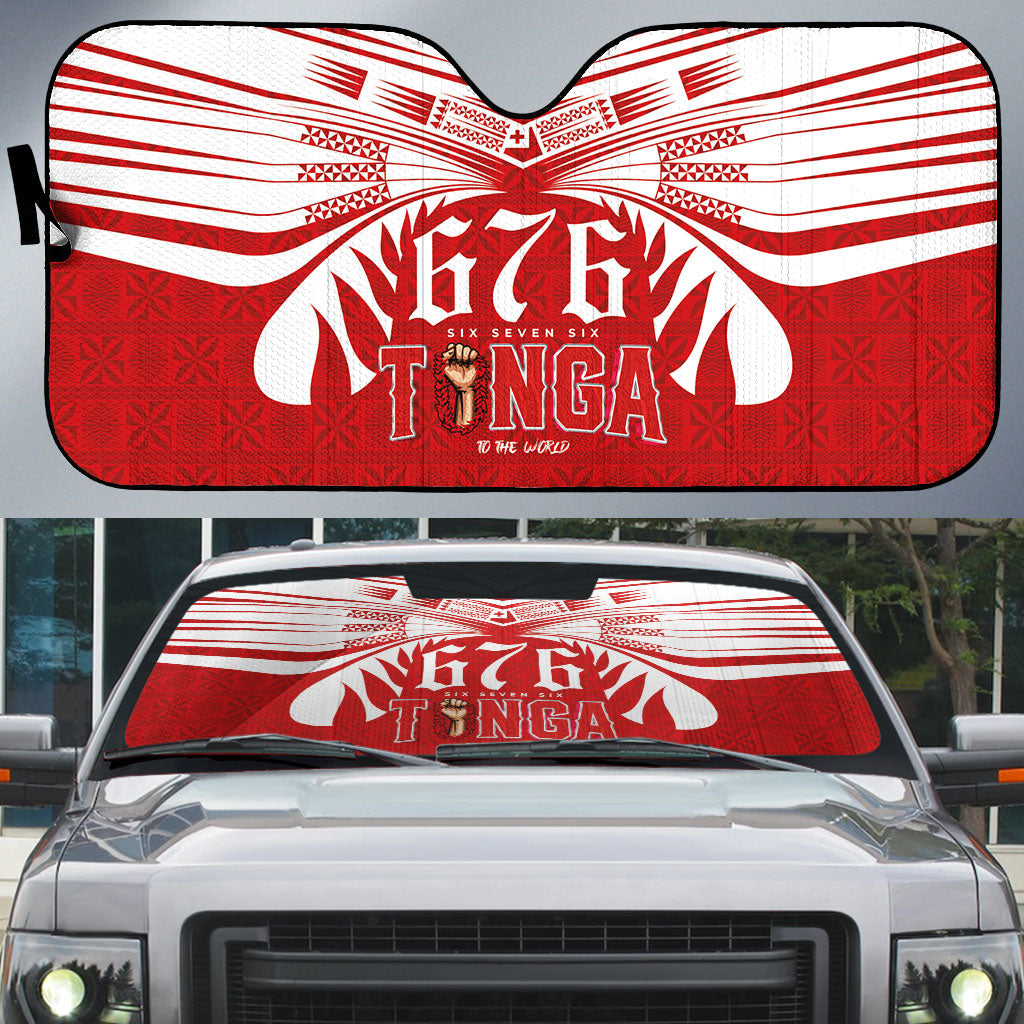 Tonga Rugby Auto Sun Shade Sipi Tau - Six Seven Six to the World LT03 Red - Polynesian Pride