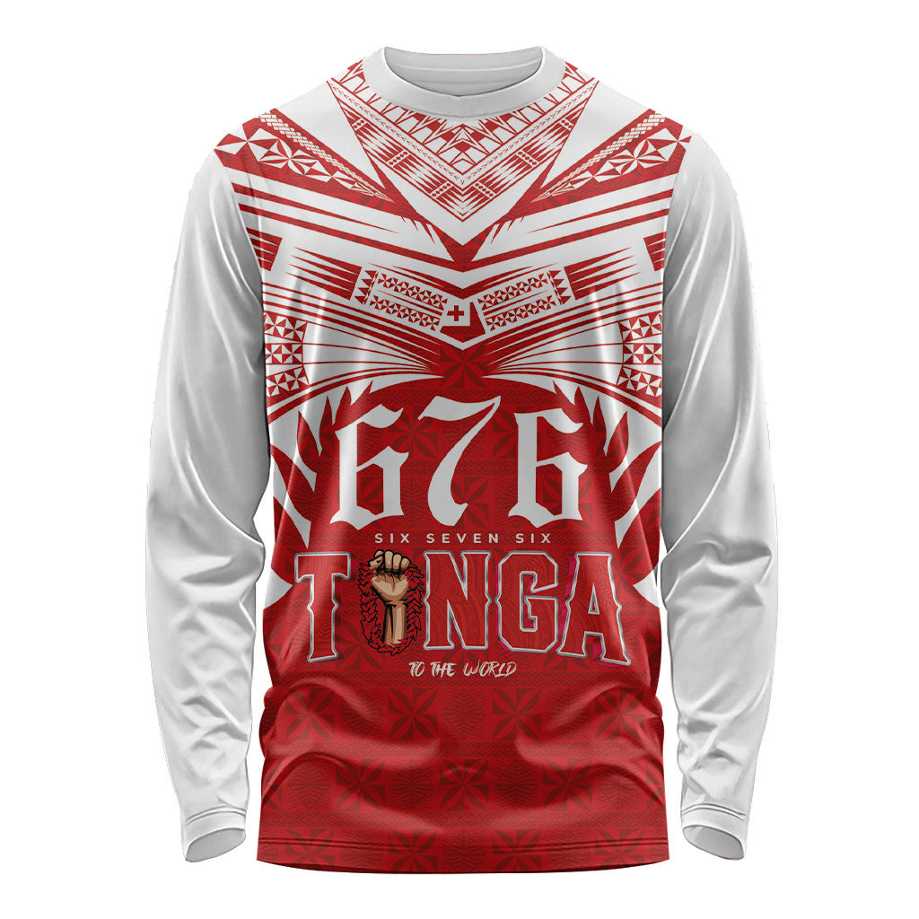 Tonga Rugby Custom Long Sleeve Shirt Sipi Tau - Six Seven Six to the World LT03 Unisex Red - Polynesian Pride
