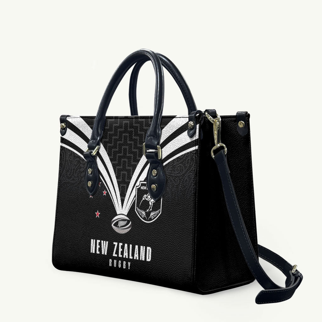 New Zealand Maori Rugby Leather Bag Aotearoa Tribal Motif Retro Concept LT03 Black - Polynesian Pride