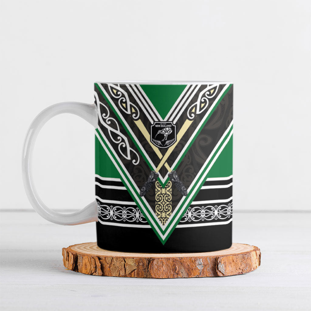 New Zealand Maori Rugby Ceramic Mug Aotearoa Koru Geometric - Naturalistic Green LT03 Green - Polynesian Pride