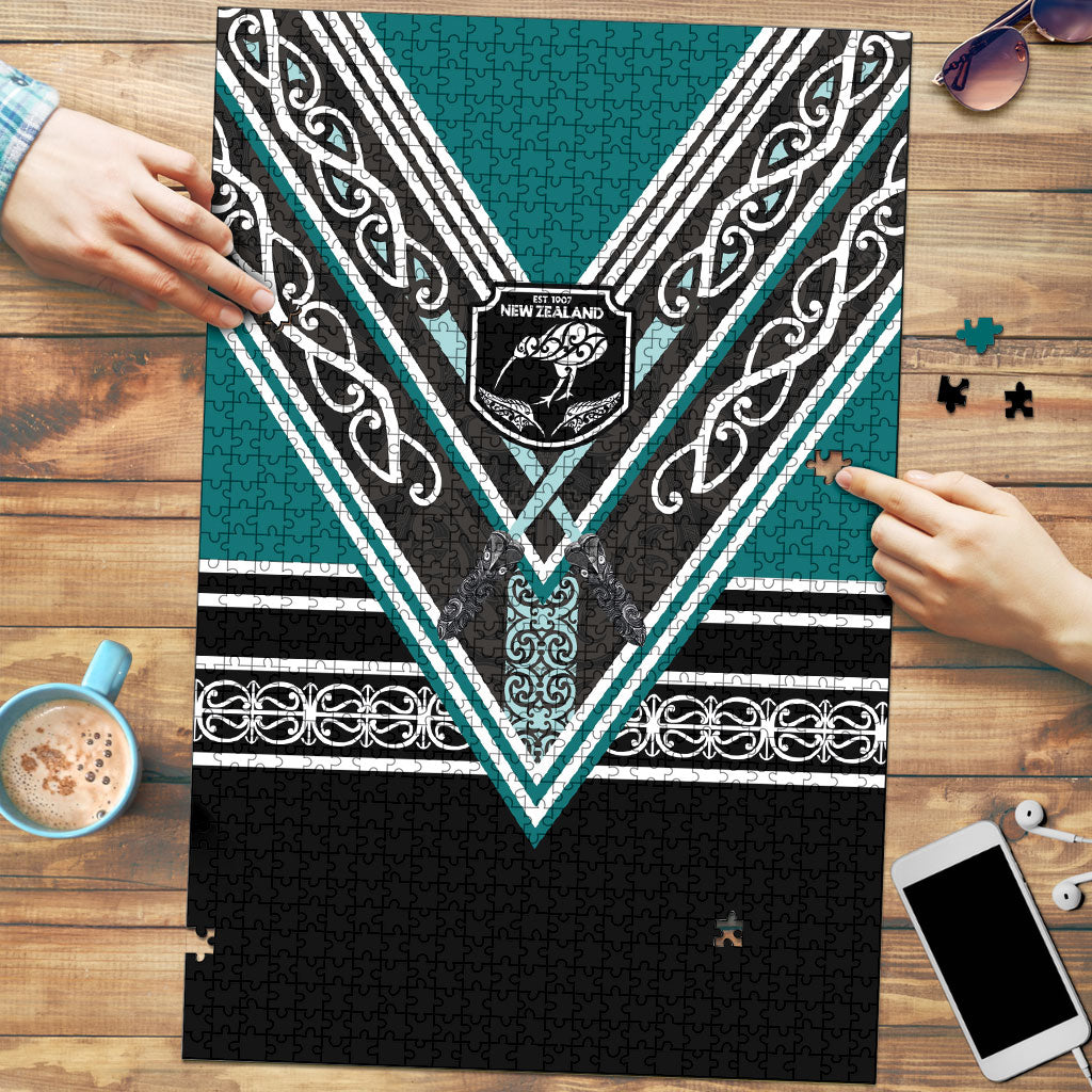 New Zealand Maori Rugby Puzzle Aotearoa Koru Geometric - Oceanic Color LT03 Turquoise - Polynesian Pride