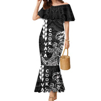 Cook Islands Vaa Polynesian Art Tattoo Family Matching Mermaid Dress and Hawaiian Shirt Black Color