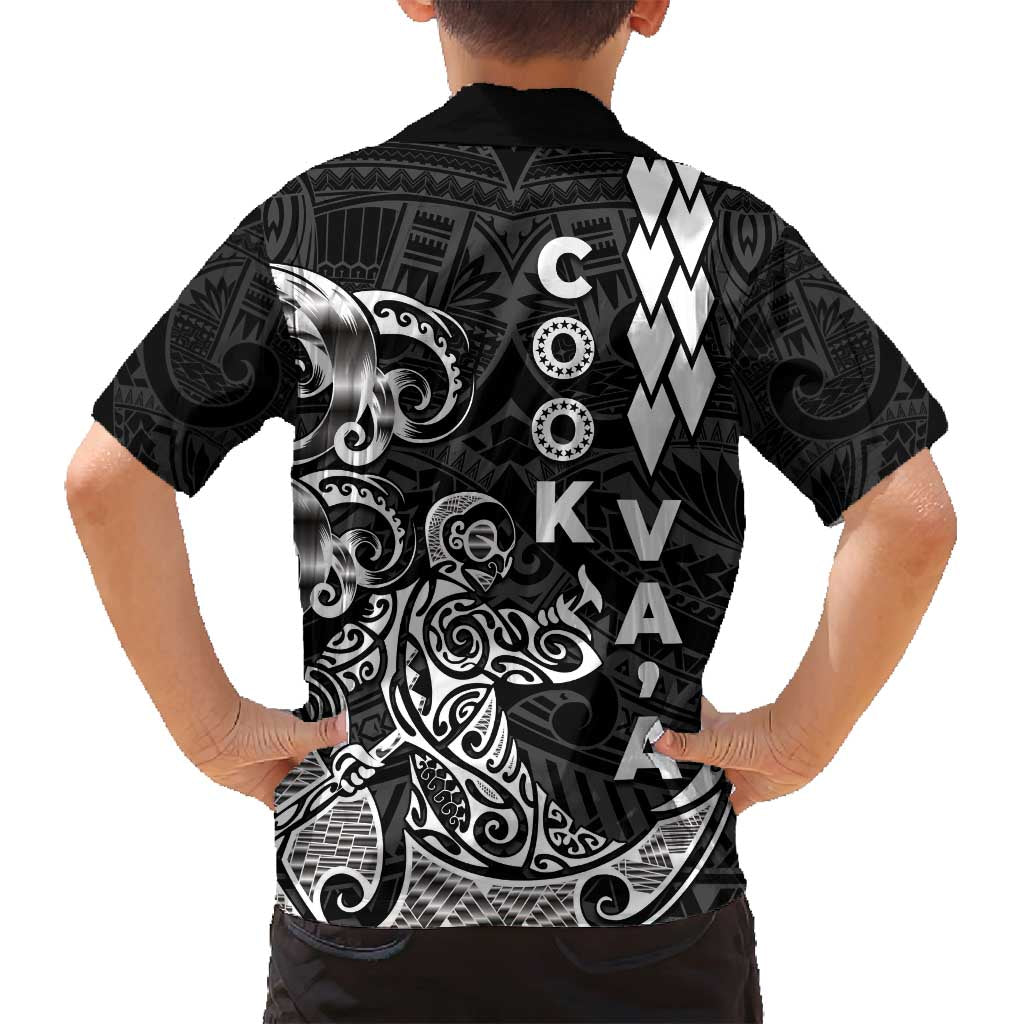 Cook Islands Va'a Polynesian Art Tattoo Family Matching Off Shoulder Short Dress and Hawaiian Shirt Black Color LT03 - Polynesian Pride
