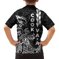 Cook Islands Va'a Polynesian Art Tattoo Family Matching Off Shoulder Short Dress and Hawaiian Shirt Black Color LT03 - Polynesian Pride