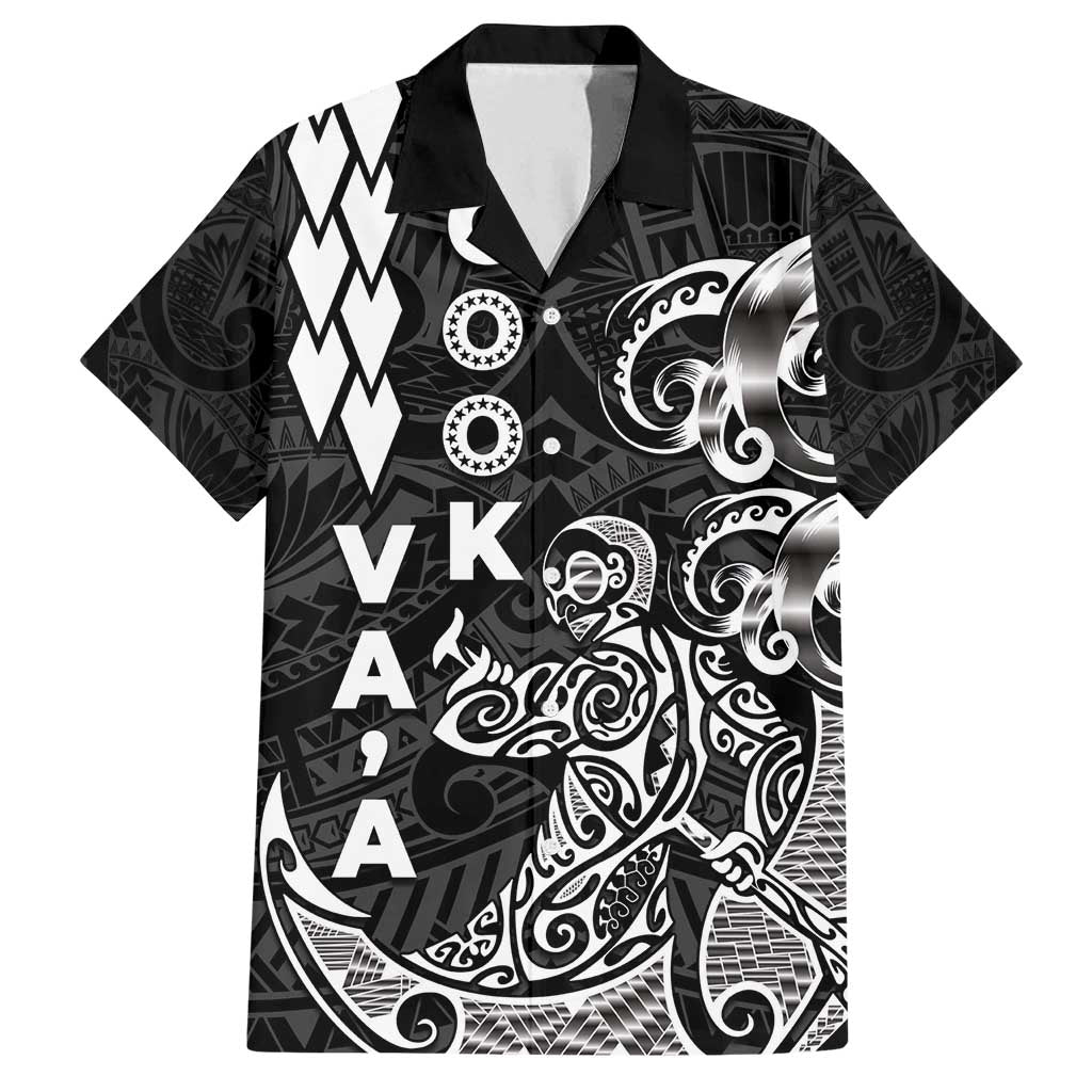 Cook Islands Va'a Polynesian Art Tattoo Family Matching Off Shoulder Short Dress and Hawaiian Shirt Black Color LT03 Dad's Shirt - Short Sleeve Black - Polynesian Pride