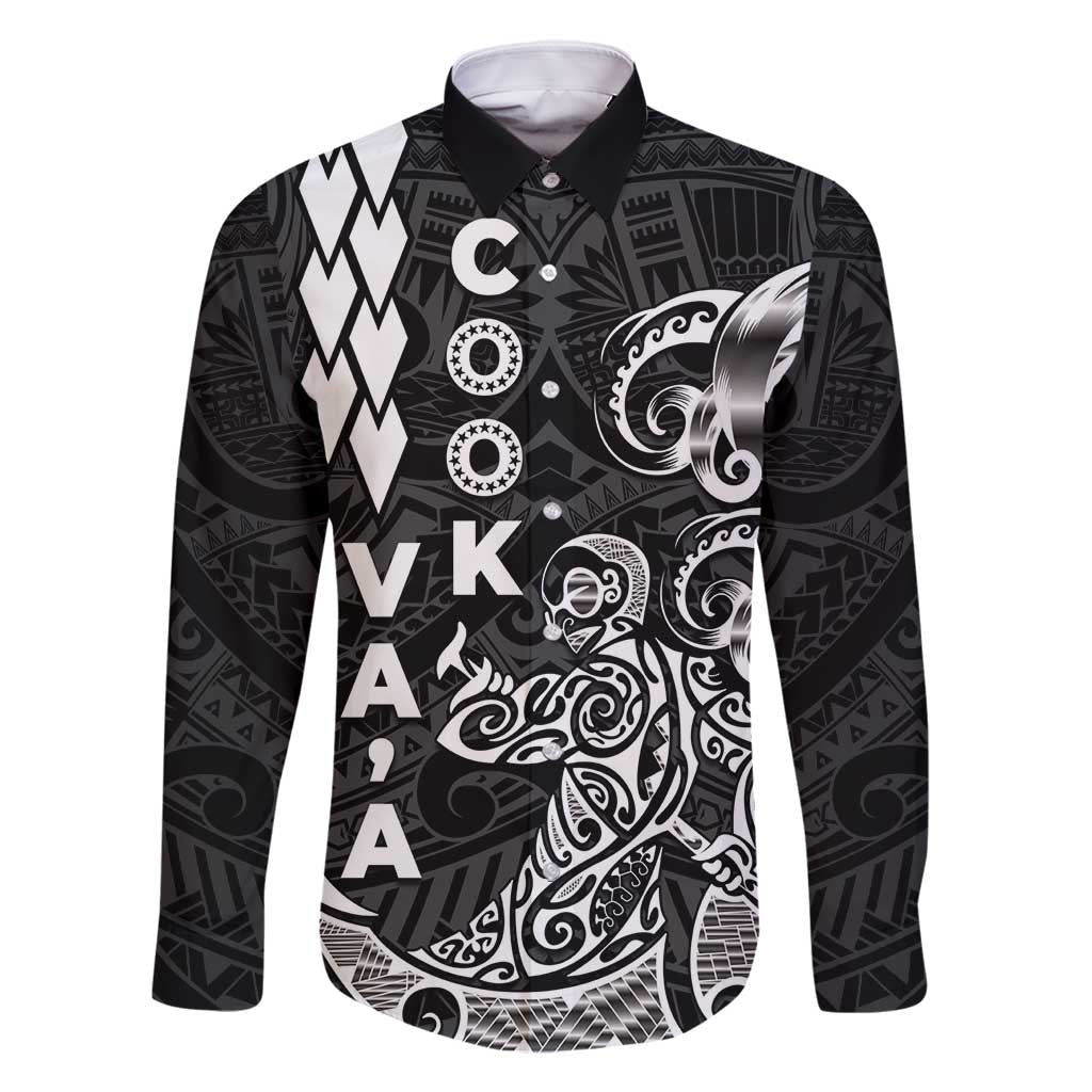 Cook Islands Va'a Polynesian Art Tattoo Family Matching Off Shoulder Short Dress and Hawaiian Shirt Black Color LT03 Dad's Shirt - Long Sleeve Black - Polynesian Pride