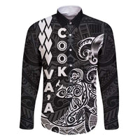 Cook Islands Va'a Polynesian Art Tattoo Family Matching Off Shoulder Short Dress and Hawaiian Shirt Black Color LT03 Dad's Shirt - Long Sleeve Black - Polynesian Pride