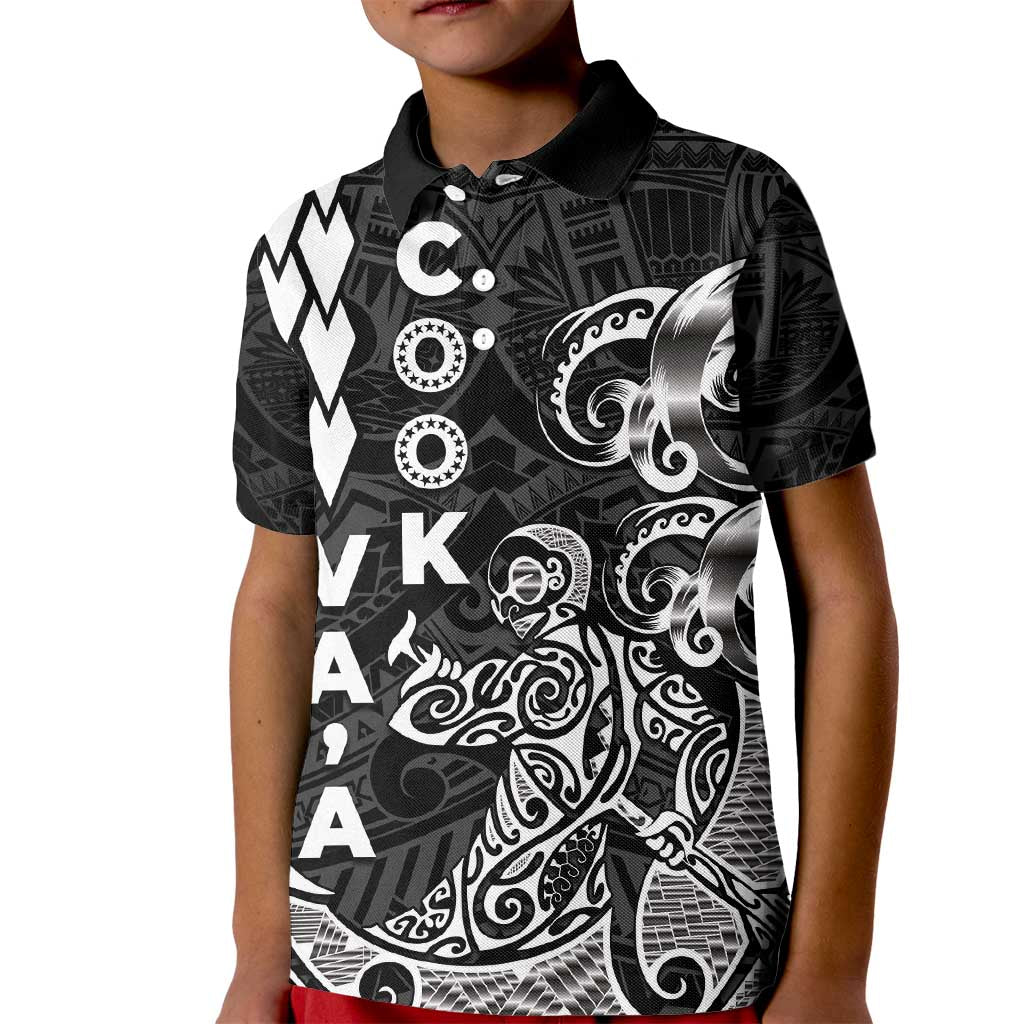 Cook Islands Va'a Polynesian Art Tattoo Kid Polo Shirt Black Color LT03 Kid Black - Polynesian Pride