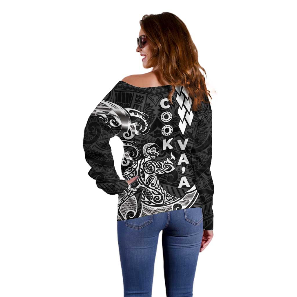 Cook Islands Vaa Polynesian Art Tattoo Off Shoulder Sweater Black Color