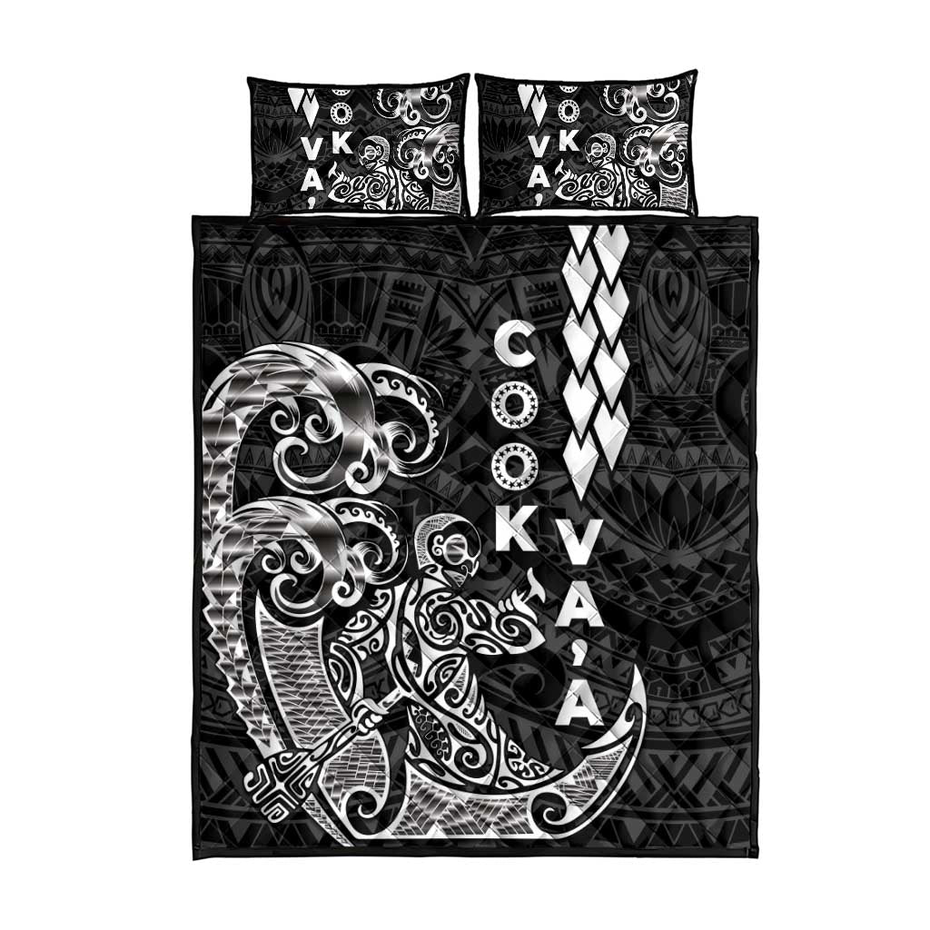 Cook Islands Vaa Polynesian Art Tattoo Quilt Bed Set Black Color