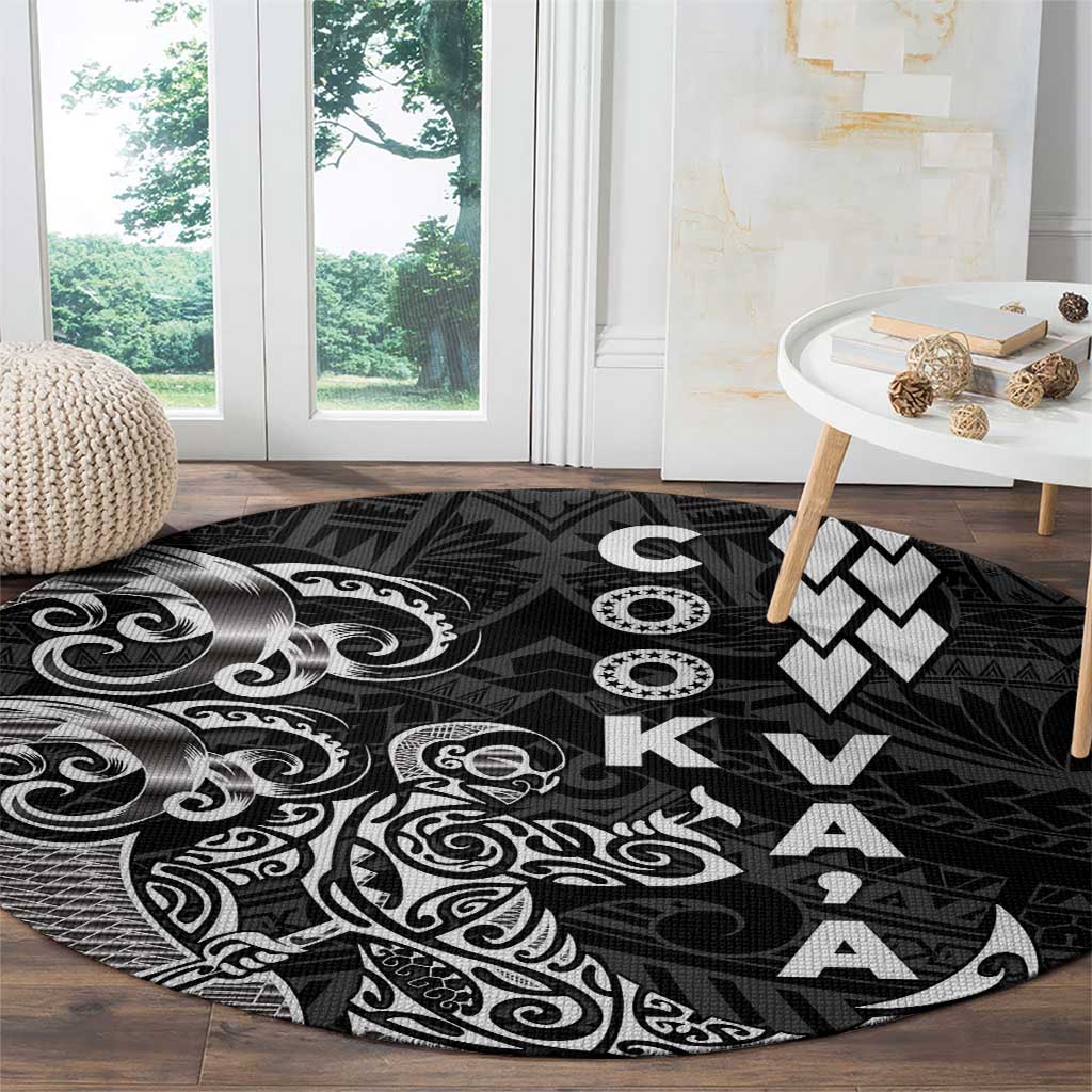 Cook Islands Va'a Polynesian Art Tattoo Round Carpet Black Color LT03 - Polynesian Pride