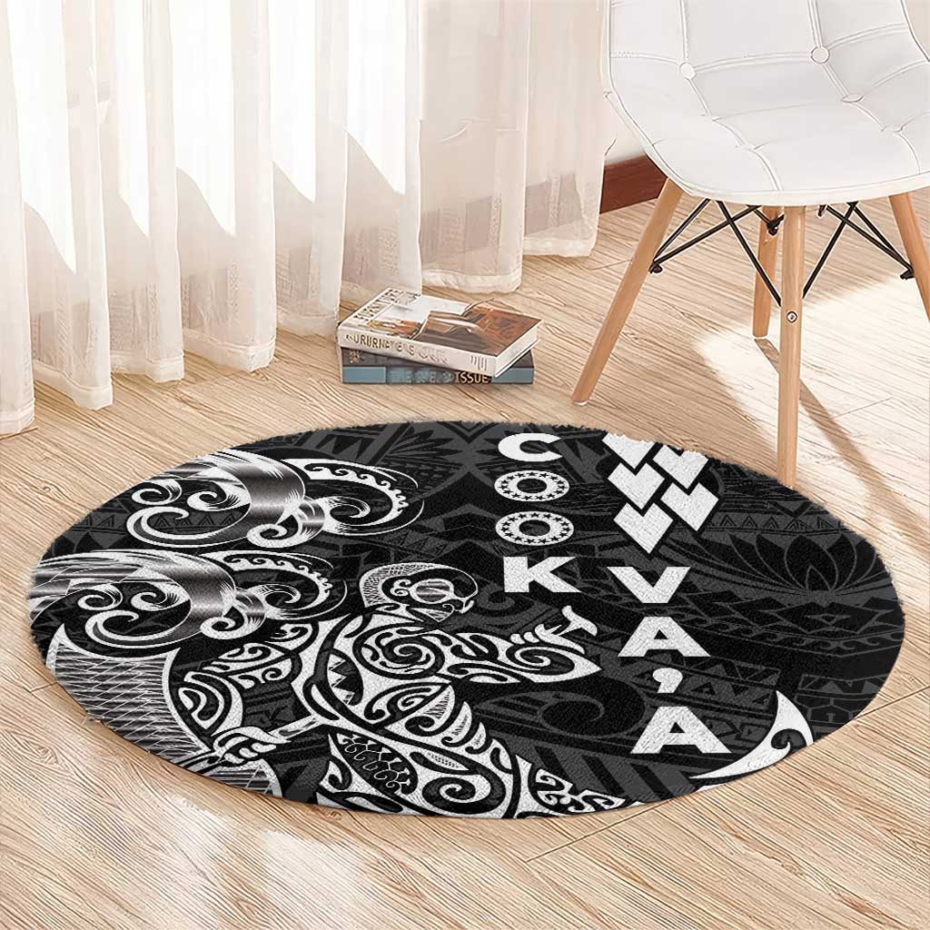 Cook Islands Va'a Polynesian Art Tattoo Round Carpet Black Color LT03 - Polynesian Pride