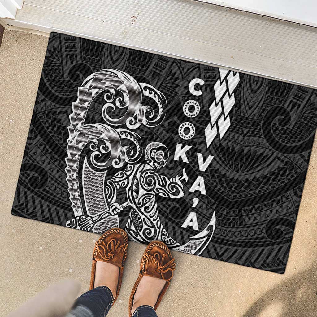 Cook Islands Va'a Polynesian Art Tattoo Rubber Doormat Black Color LT03 - Polynesian Pride