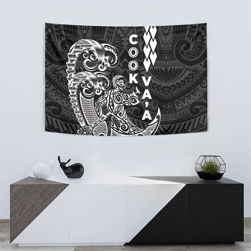 Cook Islands Va'a Polynesian Art Tattoo Tapestry Black Color LT03 - Polynesian Pride