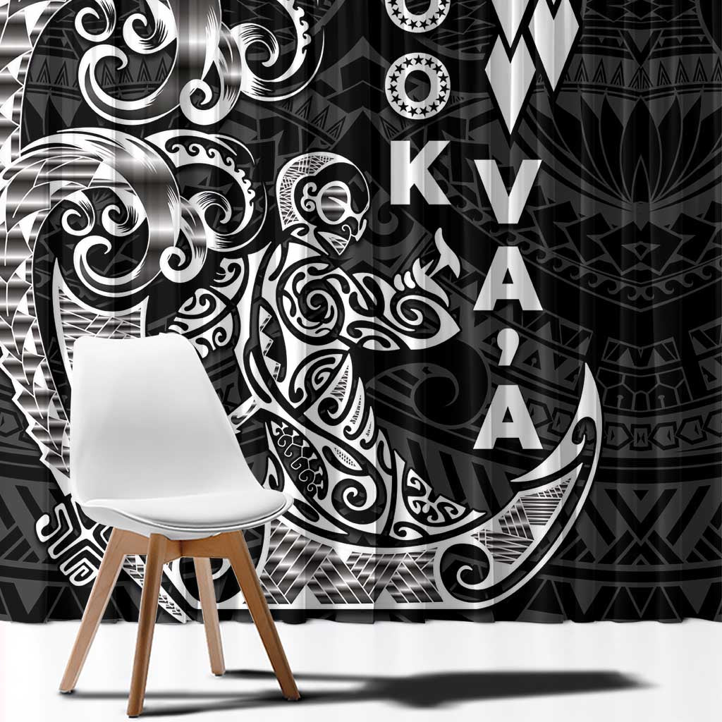 Cook Islands Vaa Polynesian Art Tattoo Window Curtain Black Color