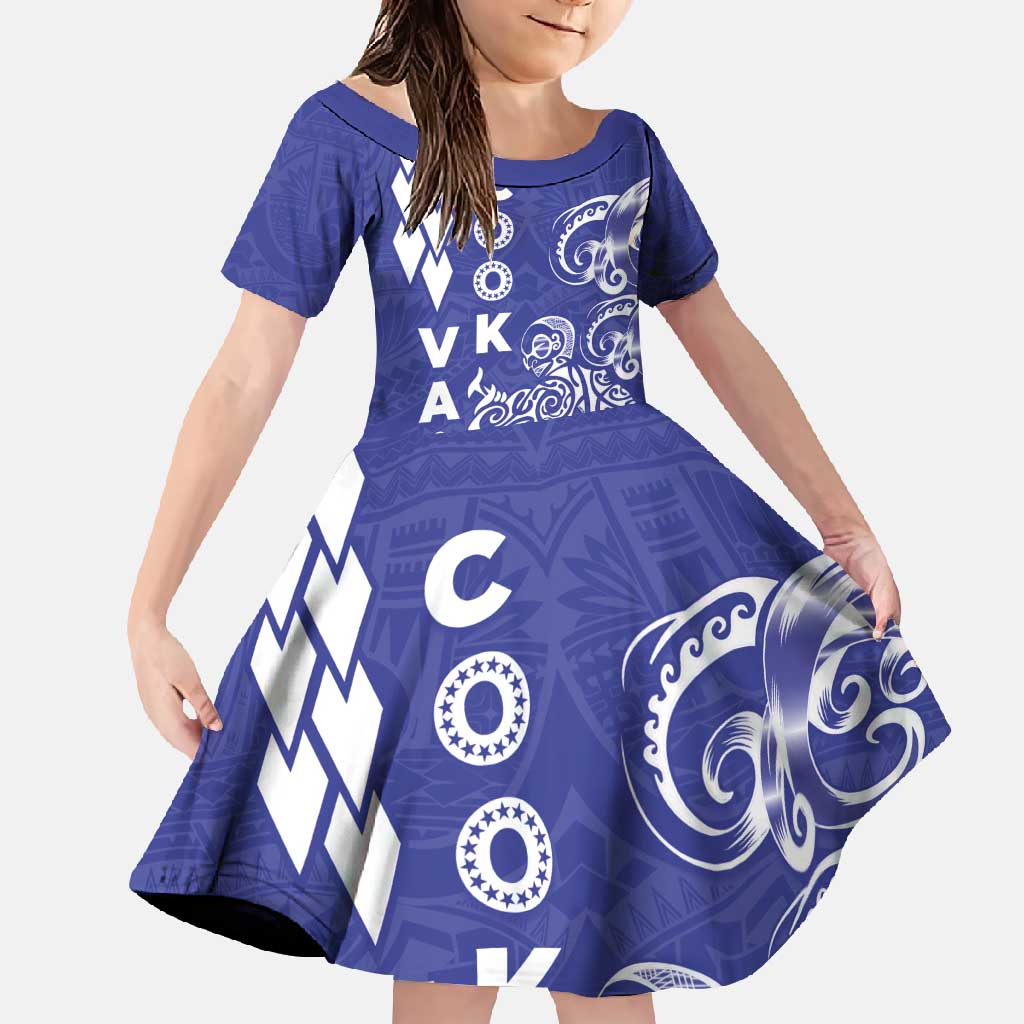 Cook Islands Vaa Polynesian Art Tattoo Family Matching Long Sleeve Bodycon Dress and Hawaiian Shirt Blue Color