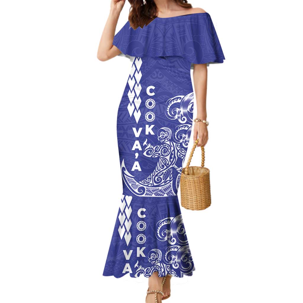 Cook Islands Vaa Polynesian Art Tattoo Family Matching Mermaid Dress and Hawaiian Shirt Blue Color